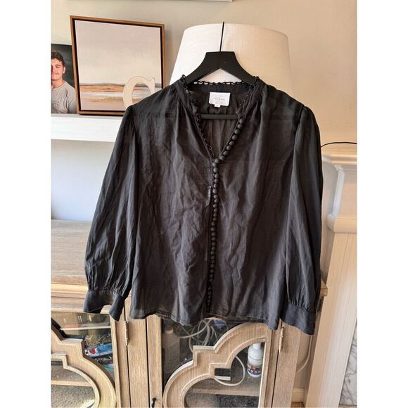 Anthropologie We are Sundays Cora Blouse Black Cotton Long Balloon Sleeve Size X - Picture 3 of 9